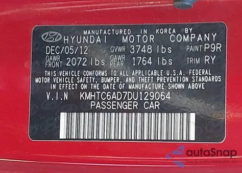 2013 Hyundai Veloster Base W/Gray z USA, uszkodzony, nr VIN KMHTC6AD7DU129064